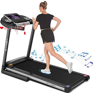 SYTIRY Treadmill with Screen,Treadmills for Home with 10" HD tv Touchscreen&WiFi Connection,3.25hp Motor, Folding Exercise Equipment Machine with Workout Program, Hydraulic Drop