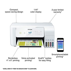 Epson EcoTank ET Series All-in-One Supertank Inkjet Printer for Cartridge-Free Home Printing, Wireless, Print, Scan, Copy - White