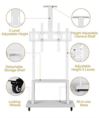 YokIma White Universal TV Stand for 32-70 Inch TVs with Wheels and AV Camera Shelf