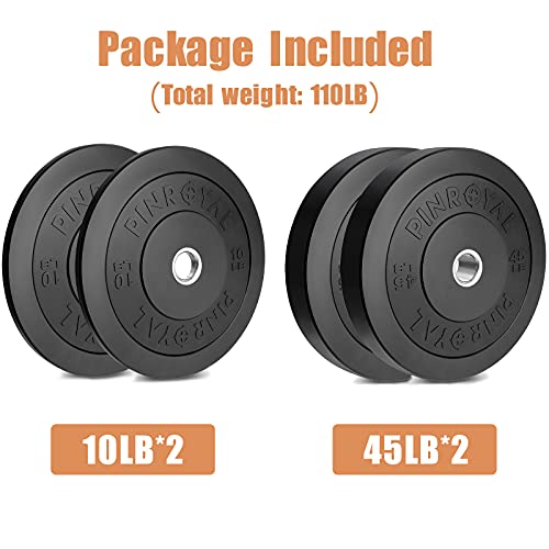 PINROYAL Bumper Plates 10LB 45LB Set, Olympic Weight Plates with 2 inch, Rubber Barbell Weight to Protect Floor, Smooth Strength Training Plates to Protect Bar from Scratches, Pair
