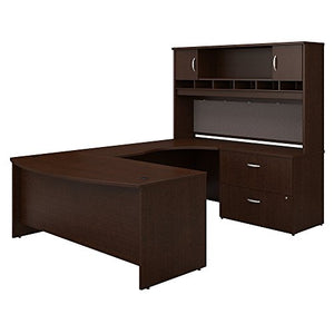 Bush Business Furniture SRC005MRRSU Series C 72W Right Handed Bow Front U Shaped Desk with Hutch and Storage, Mocha Cherry