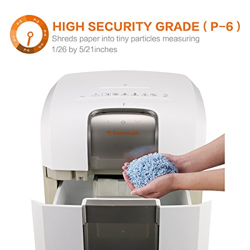 Bonsaii Paper Shredder, Super Micro Cut (1/26 by 5/21 inches) with 7.9 Gallons Wasterbasket, 240 Minutes Continuous Shredding, 5 Sheets, White (5S30)