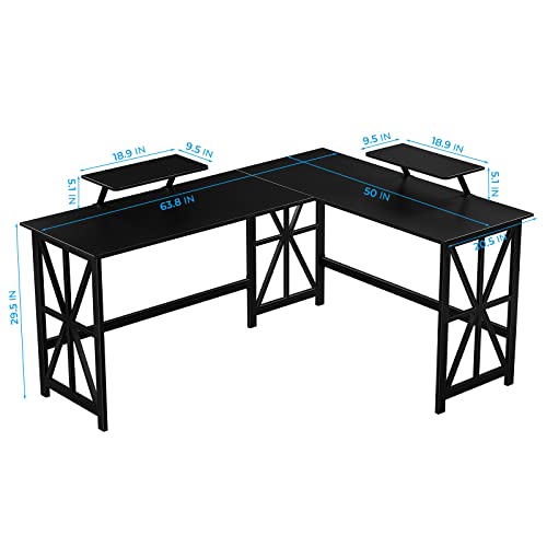 GreenForest Large L Shaped Computer Desk with 2 Removable Shelves with File Cabinet with Drawer Printer Stand with Open Storage Shelves
