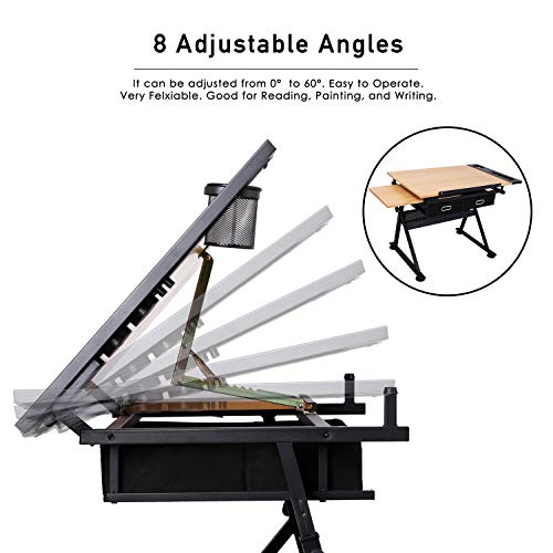 HOMFY Drafting Desk Adjustable Draft Drawing Table Tabletop Tilted Art Craft Work Station for Adults, Artists and Architecture - Wood