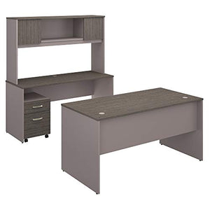 Bush Furniture Commerce 60W Office Desk with Credenza, Hutch and Mobile File Cabinet in Cocoa and Pewter