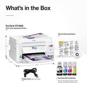 Epson EcoTank ET-3850 Wireless Color All-in-One Cartridge-Free Supertank Printer with Scanner, Copier, ADF and Ethernet – The Perfect Printer for Your Home Office