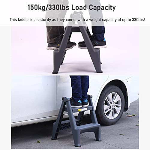 Step Stools Sturdy for Car Washing, Load 150kg/330lbs, Small Folding 2 Step Ladder - Blue