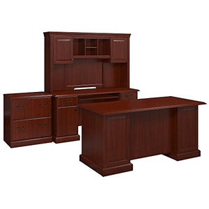 Bush Furniture kathy ireland Home Bennington Manager's Desk, Credenza with Hutch and Lateral File, Harvest Cherry