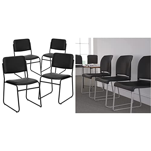 Flash Furniture Stacking Chair Bundle - 4 Pk. Hercules Series 1000 lb. Capacity & 5 Pack Hercules Series 880 lb. Capacity Black Vinyl & Full Back Stack Chair