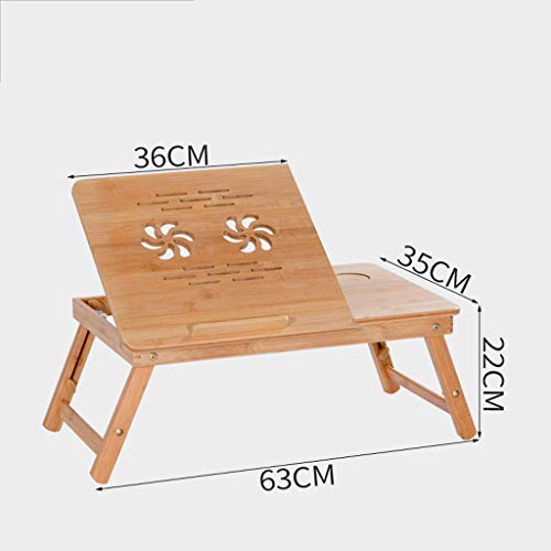 WPHPS Laptop Stand Lap Desk Table with Adjustable Leg Bamboo Flower Pattern Foldable Breakfast Serving Bed Tray Natural