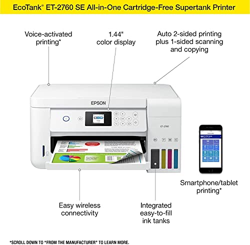 Epson EcoTank ET 2760 Special Edition All-in-One Inkjet Printer | Wireless Printing | Print, Copy, Scan | Prints up to 10 Pages per Minute in Black