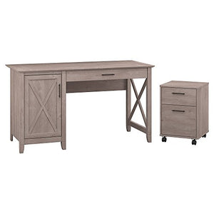 Bush Furniture Key West 54W Computer Desk with Storage and 2 Drawer Mobile File Cabinet in Washed Gray