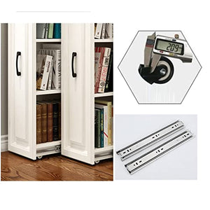 FIFOR Hidden Mobile Pull-Out Bookcase with Doors, Dustproof Narrow Bookcase - White, 43.3" High