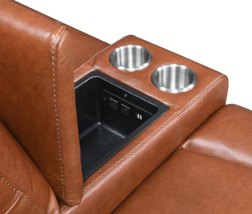 Daesar Contemporary Style Motion Set Red Brown Top Grain Leather with Power Headrest and Footrest, USB Charging - Fashion Forward Colors