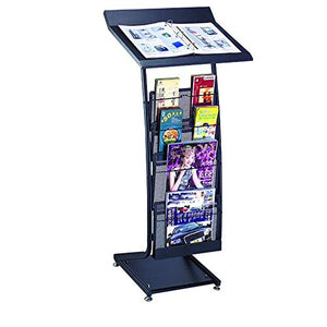 None Floor Leaflet Stand Magazine Rack A4 Brochure Holder (Black, 116x48x42cm)