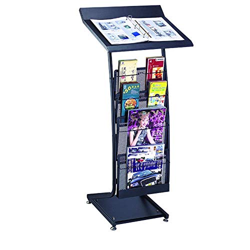 Floor Leaflet Stand Magazine Rack A4 Brochure Holder (Black, 116x48x42cm)