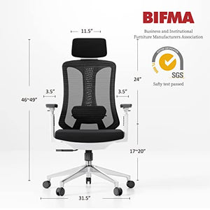 Logicfox Ergonomic Mesh Office Chair with 3D Armrests, Adjustable Lumbar & Headrest