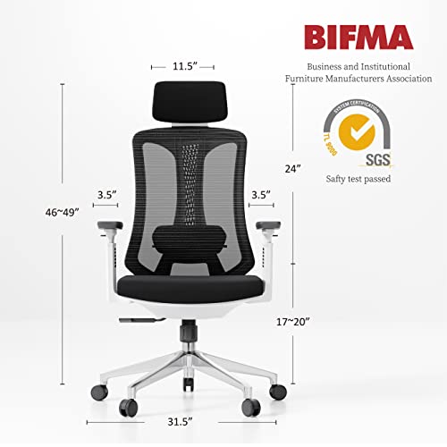 Logicfox Ergonomic Mesh Office Chair with 3D Armrests, Adjustable Lumbar & Headrest