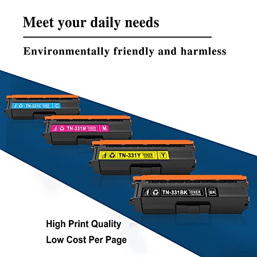 5-Pack TN331 Compatible TN331BK TN331C TN331M TN331Y Toner Cartridge Replacement for Brother HL-L8250CDN L8350CDW/CDWT DCP-9050CDN 9270CDN L8400CDN L8450CDW Printer(2BK+1C+1M+1Y).