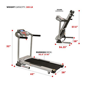 Sunny Health & Fitness Electric Folding Treadmill with Auto Incline, LCD and Pulse Monitor, Speakers, Shock Absorb, 285 LB Max Weight and Body Fat Calculator - SF-T7873,Gray