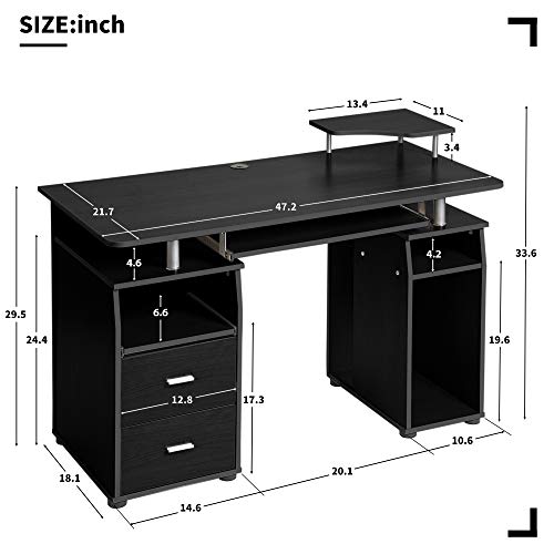 Merax Computer Desk Study Writing Table for Home Office with 47.2 inch Workstation, Pull-Out Keyboard Tray and Drawers, White