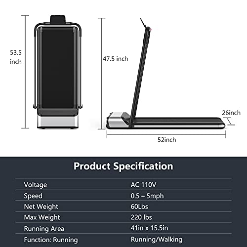 GYMAX Folding Treadmill, Installation-Free Walking/Running Pad with LCD Monitor & Removable Phone Holder, Quiet Shock Absorbing Running Machine for Home Gym Small Space Workout Fitness