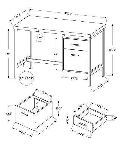 Monarch Specialties Contemporary Laptop Table with Drawer and File Cabinet Home & Office Computer Desk-Metal Legs, 48" L, White-Silver