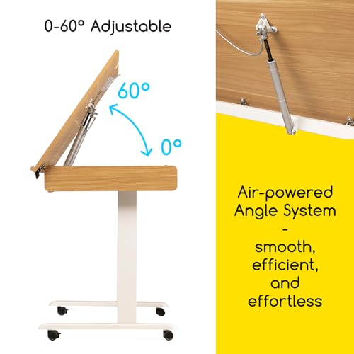MEEDEN Electric Adjustable Drafting Table - Height 31" to 52" - Tiltable Tabletop - Rolling Wheels