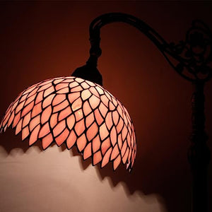 WERFACTORY Tiffany Floor Lamp Pink Stained Glass Wisteria Light 12X12X66 Inches Pole Torchiere