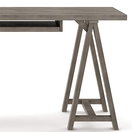 SIMPLIHOME Sawhorse SOLID WOOD Modern Industrial 60 inch Wide Home Office Desk, Writing Table, Workstation, Study Table Furniture in Farmhouse Grey