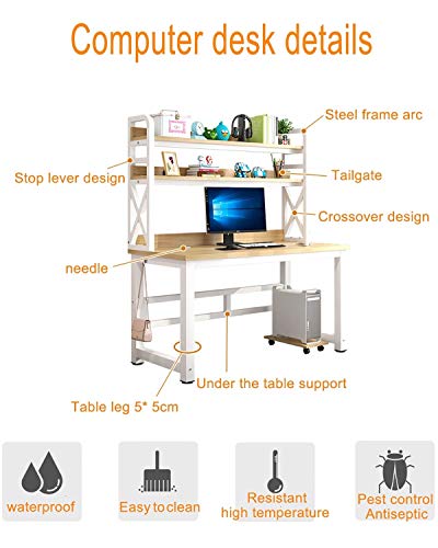 XLO Large Office Computer Desk, Home Office Gaming Table Workstation with Storage Bookshelf, Modern Simple PC Study Table, Executive Workstation Desk Easy to Assemble