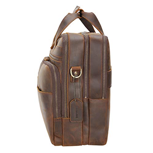 Polare 18" Full Grain Leather Briefcase For Men Business Travel Case Messenger Bag Fits 17.3" Laptop Large