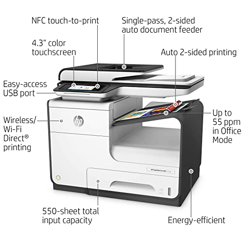 HP PageWide Pro 477dw Wireless Color Multifunction Printer - 55 ppm, 2400 x 1200 dpi, Auto Duplex, 50-Sheet ADF