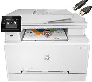 HP Color Laserjet Pro M283cdwB Wireless All-in-One Laser Printer, Print Scan Copy Fax, Auto 2-Sided Printing, Remote Mobile Print, 22ppm, 260-Sheet, 256MB, White - Bundle with JAWFOAL Printer Cable