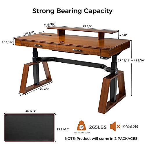 EUREKA ERGONOMIC 63" Executive Standing Desk with Drawers and Monitor Stand, Walnut