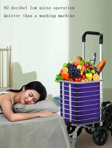 CAULO Electric Grocery Shopping Cart with 6-Wheels Folding Utility Cart - Cover & Cup Holder - Trolley for Laundry (5AH)