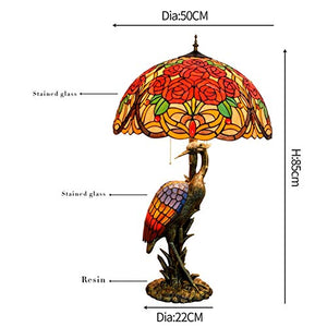 Xihe Tiffany Antique Table Lamp 20" Female Bird Desk Lamp - Colored Roses Glass Lampshade