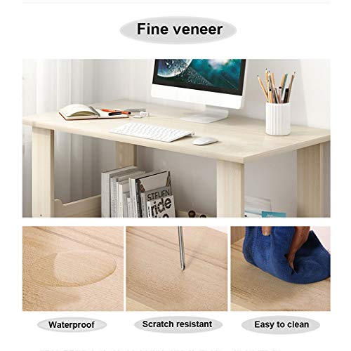 Us Fast Shipment I Shaped Computer Desk for Home Office Living Room,Wooden Smooth Desktop Table Corner Writing Study Desk with Two Layers Storage Book Shelf,Save Space (Wooden White)