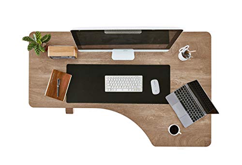 LINSY HOME Electric Standing Desk L Shaped, Height Adjustable Computer Desk Workstation for Home Office with Splice Board, Black Frame Walnut Top, LS260V5-A