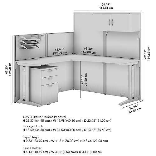 Bush Business Furniture Office in an Hour L Shaped Cubicle Desk with Storage, Drawers, and Organizers | Modern Computer Table Set, 65W, Pure White