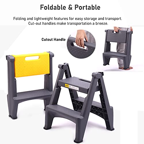 Step Stools Sturdy for Car Washing, Load 150kg/330lbs, Small Folding 2 Step Ladder - Blue
