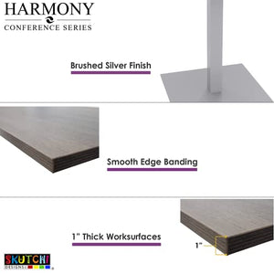 SKUTCHI DESIGNS INC. 6 Person Arc Rectangle Conference Table | Metal T-Legs | Harmony Series | 7 Ft | White Cypress