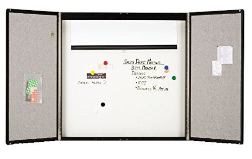 Quartet Conference Room Cabinet with Porcelain Writing Surface, 4 x 4 Feet, Black Wood Veneer Finish (854)