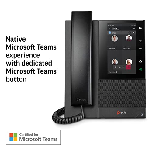 Plantronics Poly CCX 505 Teams Edition Phone with Handset - Wi-Fi Enabled - Acoustic Fence & NoiseBlockAI Technologies - 5' LCD Display - Integrated BT & USB Headset Ports - Works w/Teams (Certified)