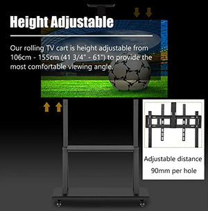 Ccsh Mobile TV Cart for 32" to 75" TVs Screen, Height Adjustable Rolling TV Stand with Storage Shelf, 220 Lbs Capacity
