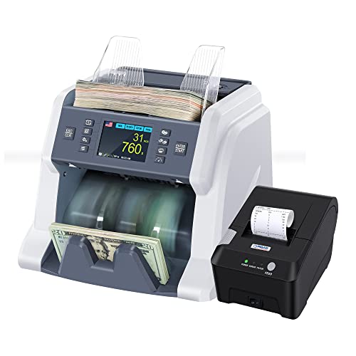 RIBAO BC-40 Mixed Denomination Bill Value Counting Money Counter with RB-58PLUS-RP 58mm Thermal Printer