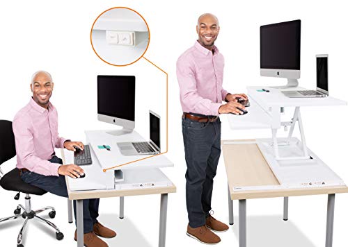 Flexpro Power 40 Inch Electric Standing Desk | 2 Level Electric Standing Desk Converter with Keyboard Shelf & Monitor Riser | Large Dual Level Sit to Stand Workstation Holds 2 Monitors (White/40)