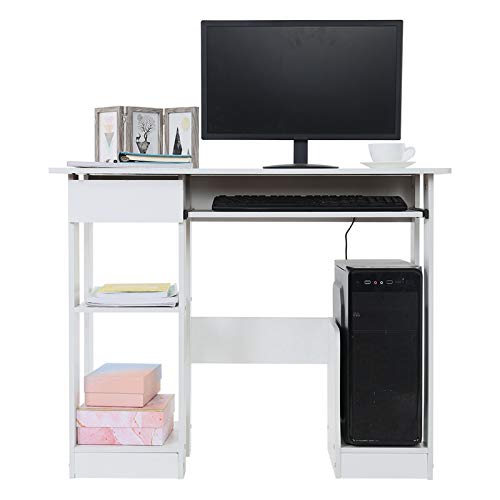 Gosuguu Minimalist Desktop Computer Desk, Gaming Desk with Storage Shelves/Keyboard Tray/Monitor Stand Study Table for Home Office, Small Desk Study Writing Table Simple PC Desk, Space Saving
