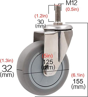 IkiCk Office Castors Wheels for Furniture 360 Degree Swivel Caster Universal Replacement Trolley Moving Wheels (100mm/4in Brake)