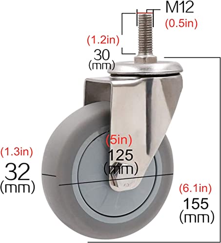 IkiCk Office Castors Wheels for Furniture 360 Degree Swivel Caster Universal Replacement Trolley Moving Wheels (100mm/4in Brake)